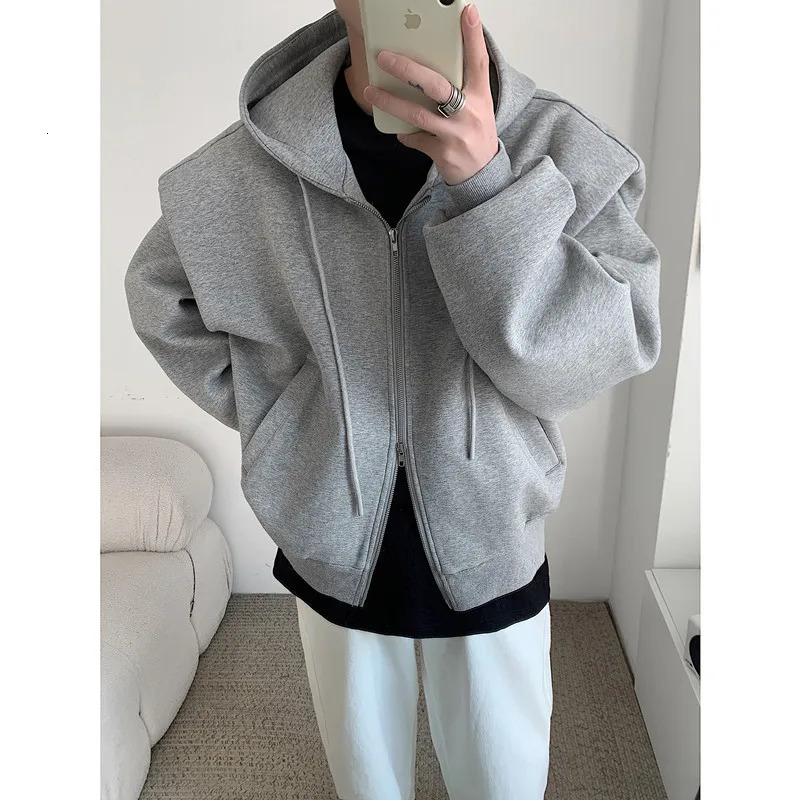 Autumn Winter Korean Style Solid Loose Mens Hooded Sweatshirt Fashion Harajuku Casual Zip Up Hoodie for Men Y2k Streetwear 250818