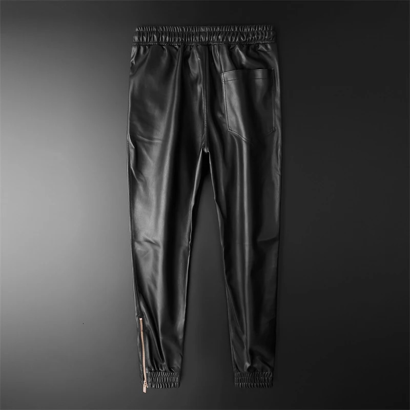 Mens Leather Pants Superior Quality Elastic Waist Jogger Pants PU Leather Motorcycle Trousers Bikers Pants250825