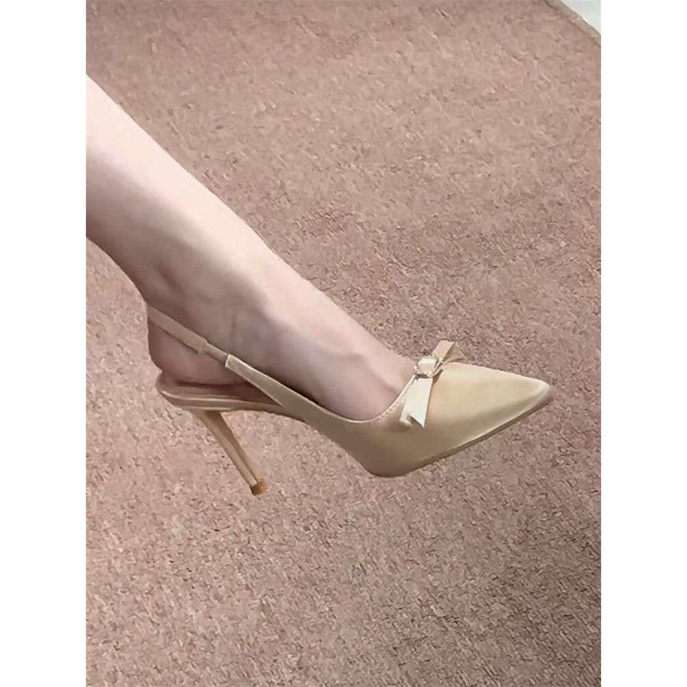 Fashion Pointed Toe Bow High-End Versatile Single Shoes Korean Style Champagne Color High Heels Women Thin Heel 2025 Autumn New Model