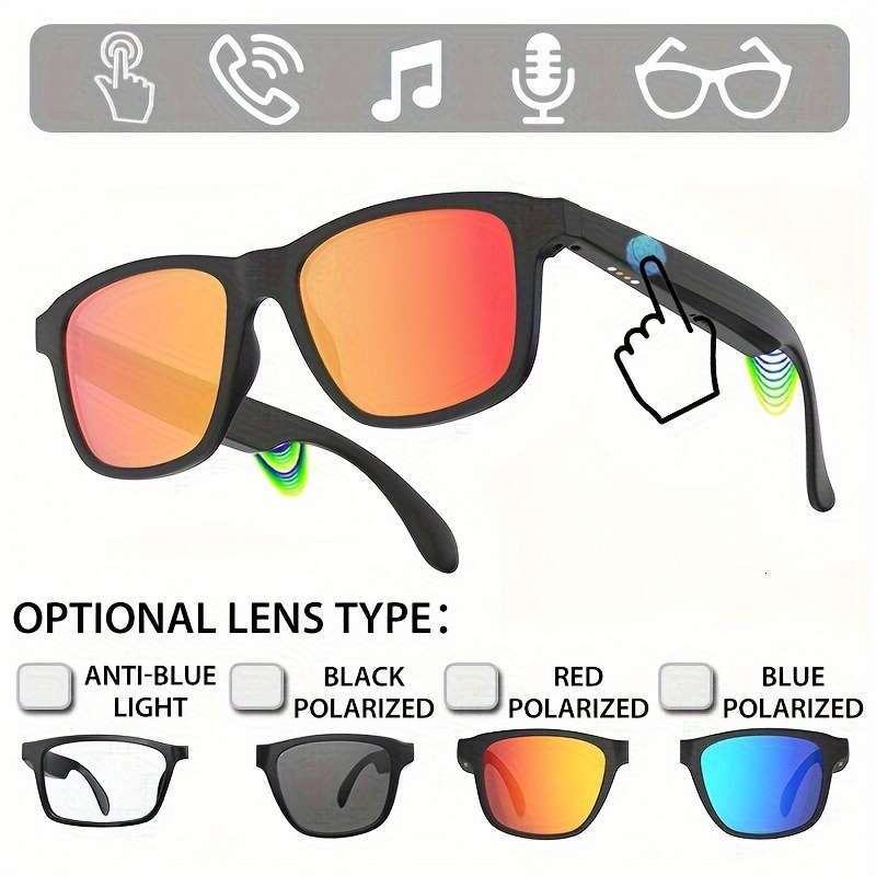 Fashion Business Smart Glasses, Built-in Microphone, Support Calls, Music, Anti-blue Light, Polarized, iPhone/Android Compatible Voice Assistant, Offi