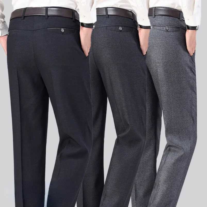 Mens Lightweight Business Casual Pants Summer Thin Autumn Thick Solid Gentle Trousers Male Brand Fashion Suit Pant Black Grey W250826