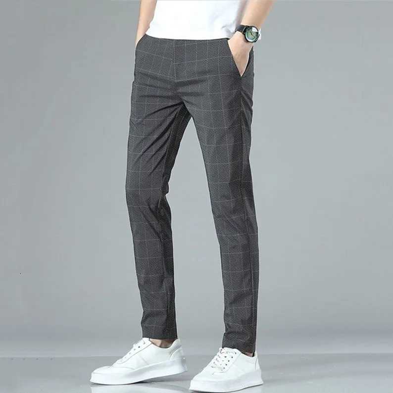 2024 Summer Soft Ice Silk Fabric Mens Thin Casual Pants Koreanstyle Fashion Straight High Stretch Trousers Male W250826