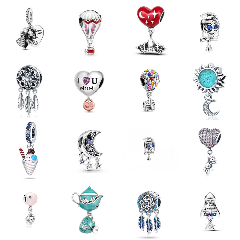 S925 Silver Designer Charm Hot Air Balloon Dreamcatcher Pendant Ice Cream Moon Love Bear Rocket Hanging Bead Bracelet DIY Jewelry Free Delivery