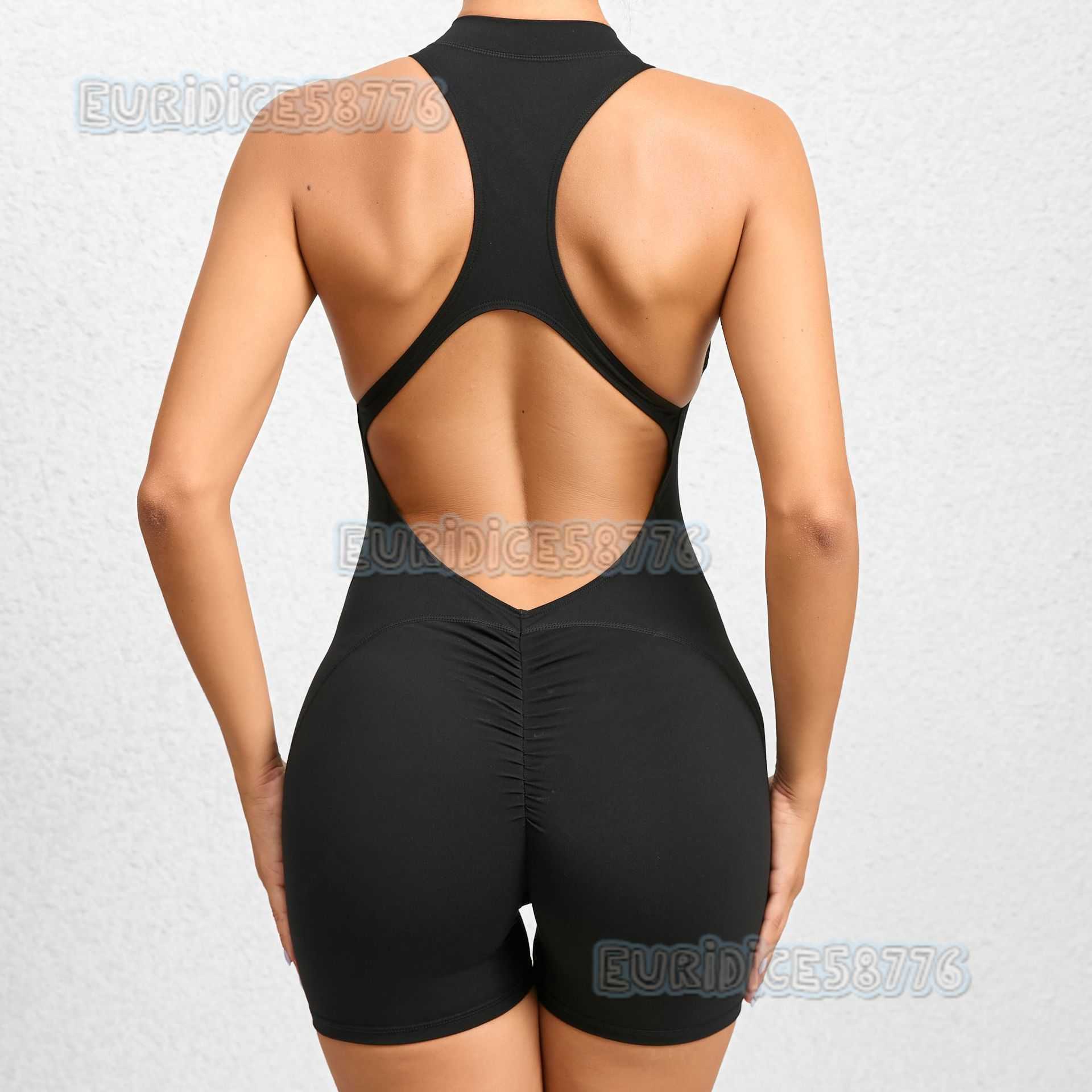 Seamless Tight Zipper Sports Yoga Pants Peach Butt Onepiece Quickdry Wrinkled Fitness Jumpsuit H250825