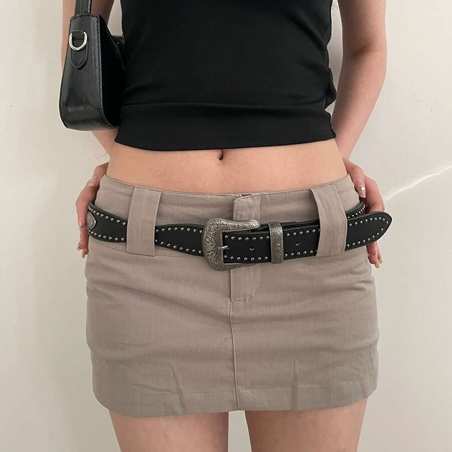 American for Women 2025 New Rivet Punk Style Belt Versatile with Jeans Personality Y2K Black