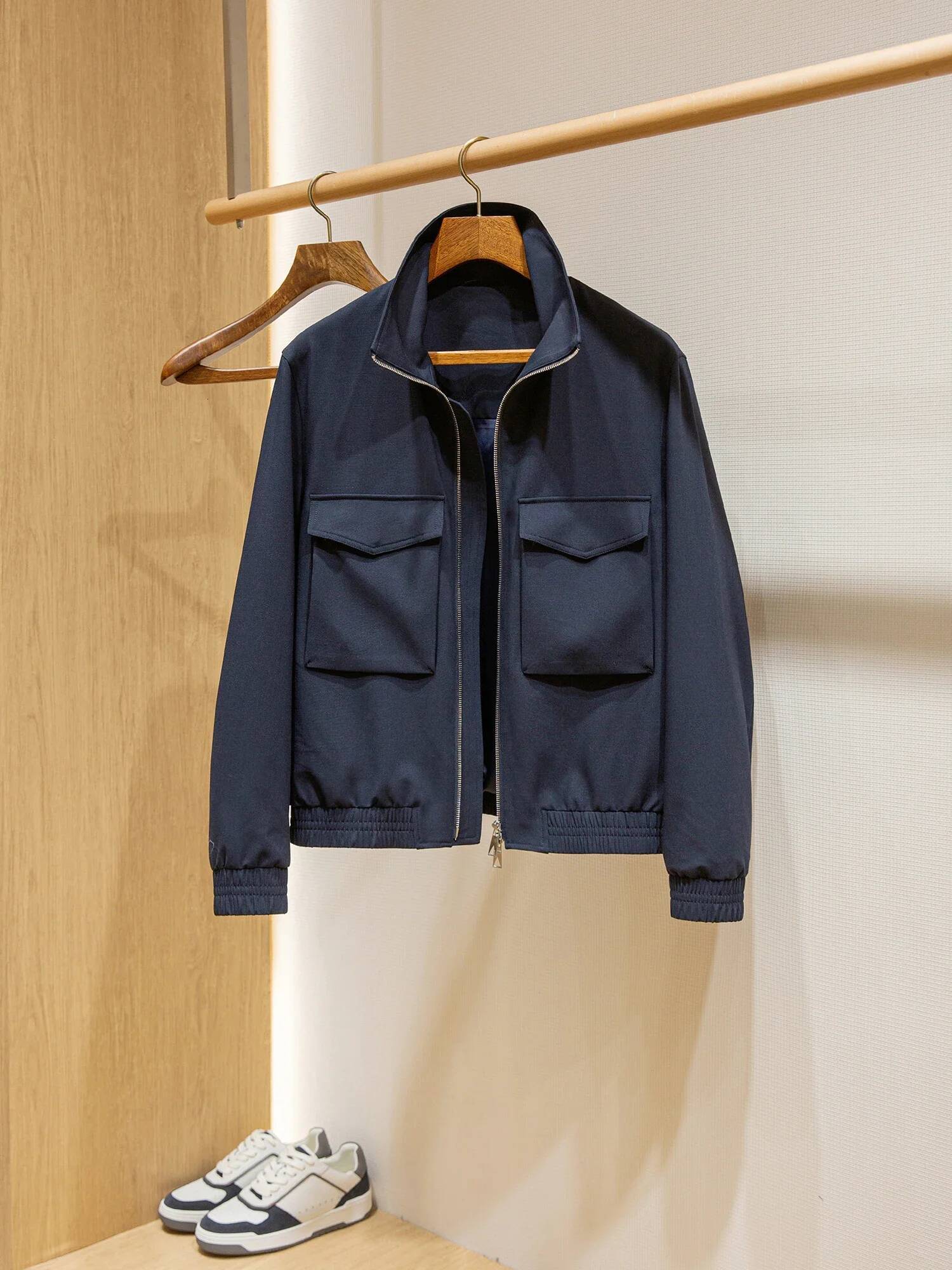 Worsted Wool-Blend Spring Men's Thin Shoulder-Length Loose Jacket