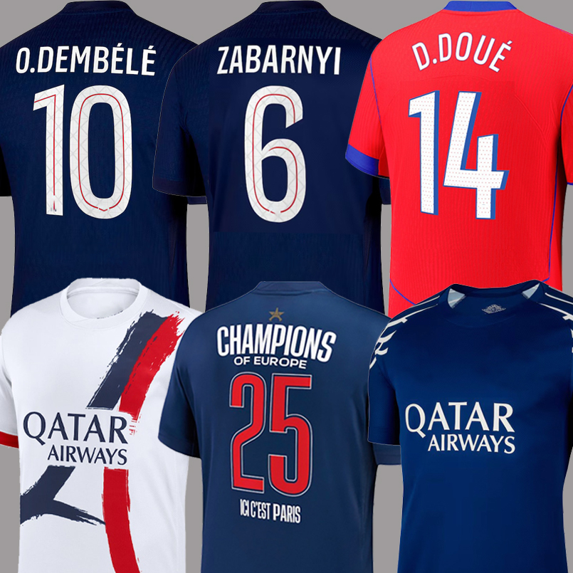 KVARATSKHELIA O.DEMBELE 24 25 26 soccer jerseys D.DOUE VITINHA Maillot de football shirt 2025 HAKIMI G.RAMOS BARCOLA men kids Eiffel Tower star third 4th PSGeS kit
