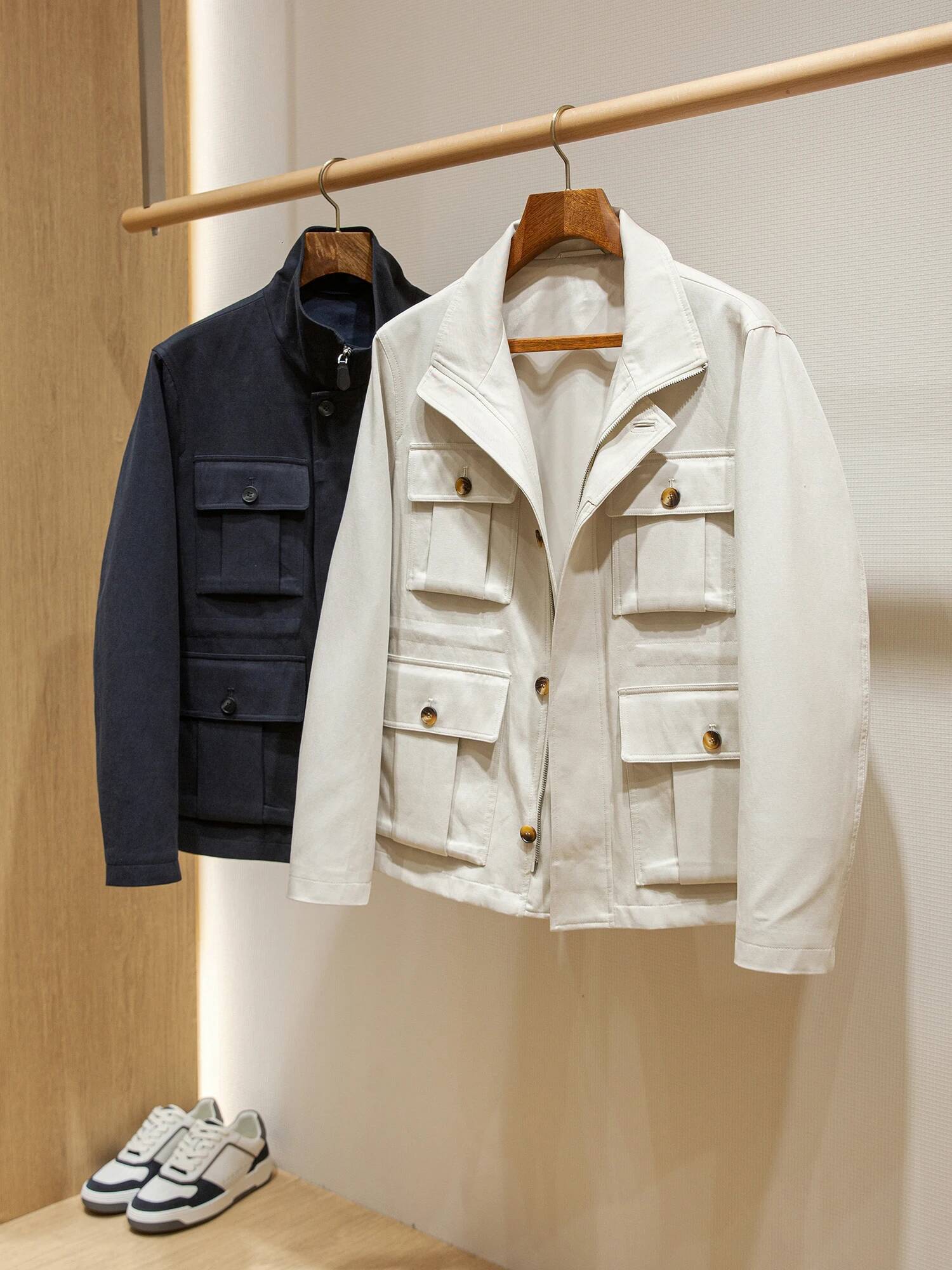 Lyocell Tencel Cotton Men's Multi-Pocket Waist Tooling Hunting Jacket