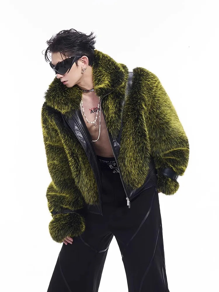Mauroicardi Autumn Winter Cool Handsome Thick Warm Patchwork Faux Fur Coat Men Clothes Zip Up Fluffy Jacket 250916
