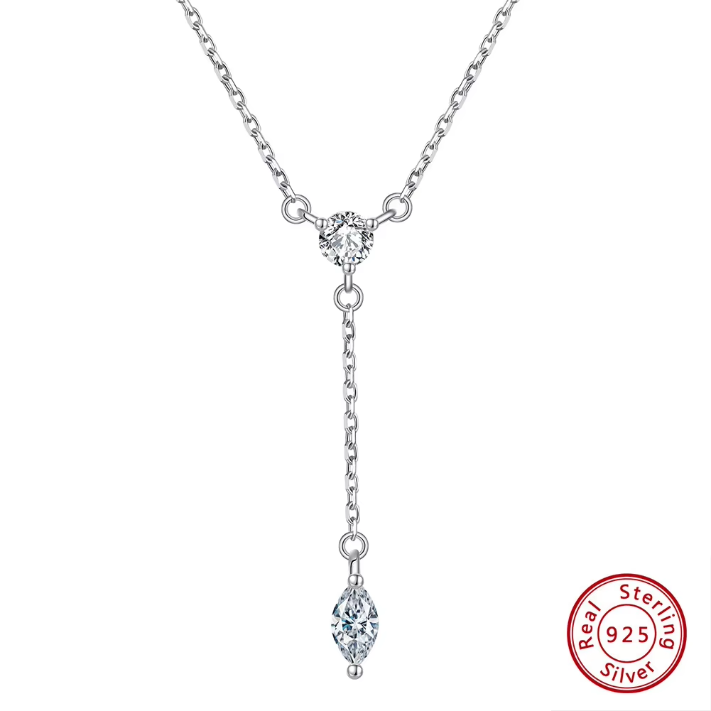 MT 925 Sterling Silver Y-Shaped Marchioness CZ Pendant Charm Necklace, Women's Fine Jewelry Necklace Wholesale