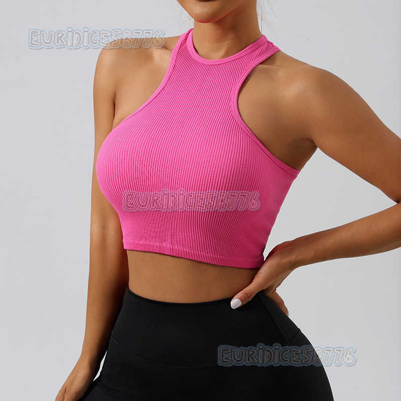 Womens Halter Neck Nylon Sports Bra Yoga Sweatwicking Seamless Underwear Running Quickdry Tank Top Short Style H250825