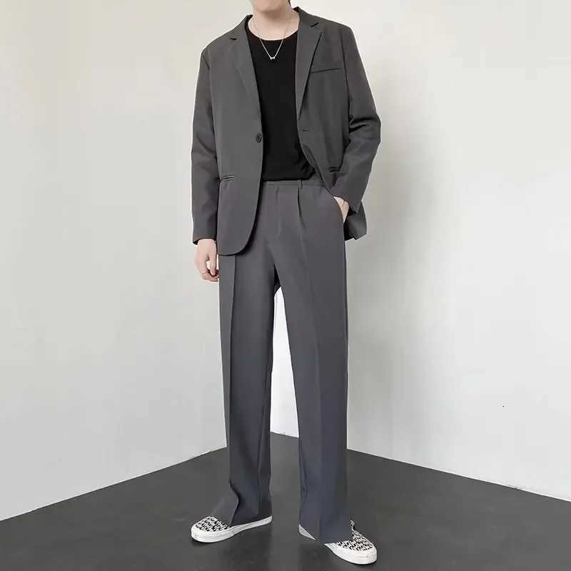 Men Casual Pants 2024 Summer New Fashion Korean Slim Suit Pants Personality Slit Wide Blazer Trousers Men Streetwear W250826