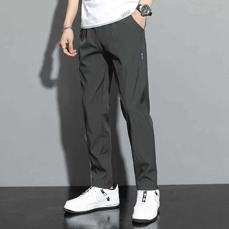 2024 Summer New Ice Silk Mens Pants Black Gray Thin Business Casual Pants Outdoor Elastic Breathable Straight Leg Sweatpants W250826