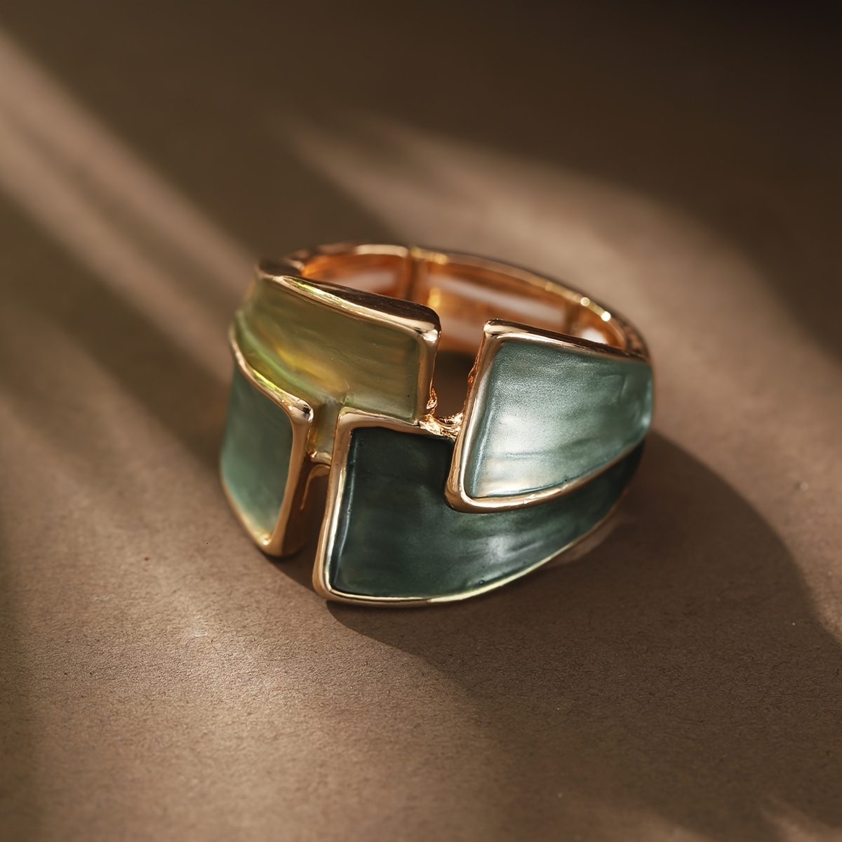 1 Piece Women's Adjustable Elastic Bohemian Geometric Ring - Zinc Alloy Green Thin Coating & Gold Plated, Suitable for Daily Wear, Parties, Gradu