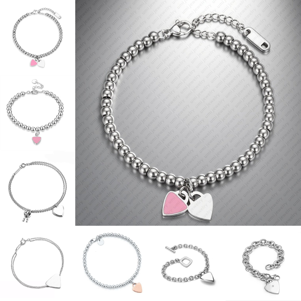 heart bracelet 925 sterling silver jewelry designer bracelet vintage bead double hearts stainless steel bracelets charm bracelet designer mens gold bracelet gift