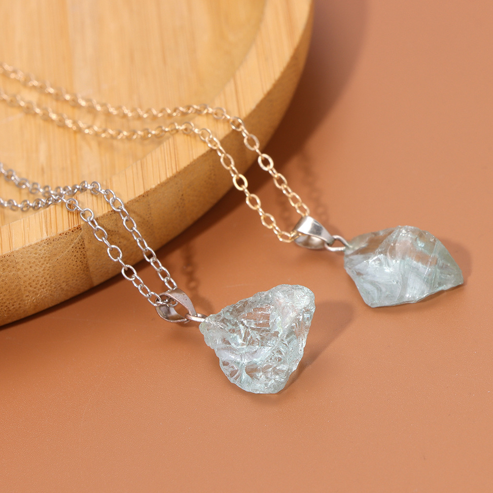 Natural Stone Pendant Necklace for Women Raw Amethyst Crystal Two Tone Chain Bohemian Statement Jewelry