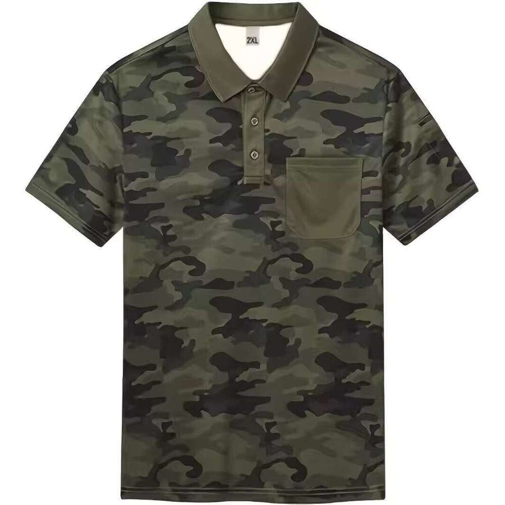 Men's Camo Oversized Patch Pocket Polo Shirt for Men