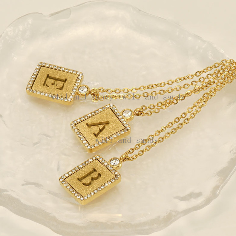 Non Tarnish 18K Gold Plated Initial Necklaces for Women Cubic Zirconia CZ Letter Necklace Capital Monogram Retangle Initial Pendant Necklace Jewelry G