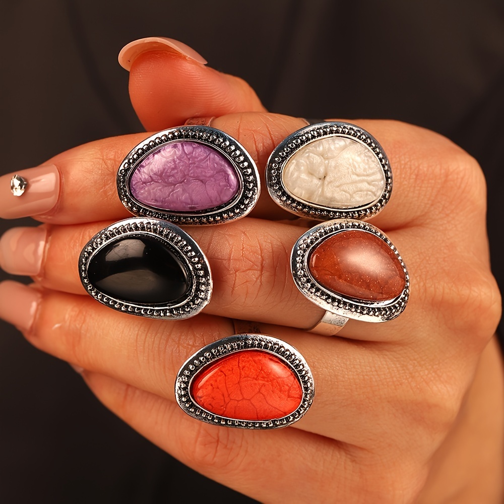 1 Piece Women's Zinc Alloy Geometric Inlaid Resin Adjustable Open Ring for Daily Dance Party Evening Dinner Gathering Jewelry Gift