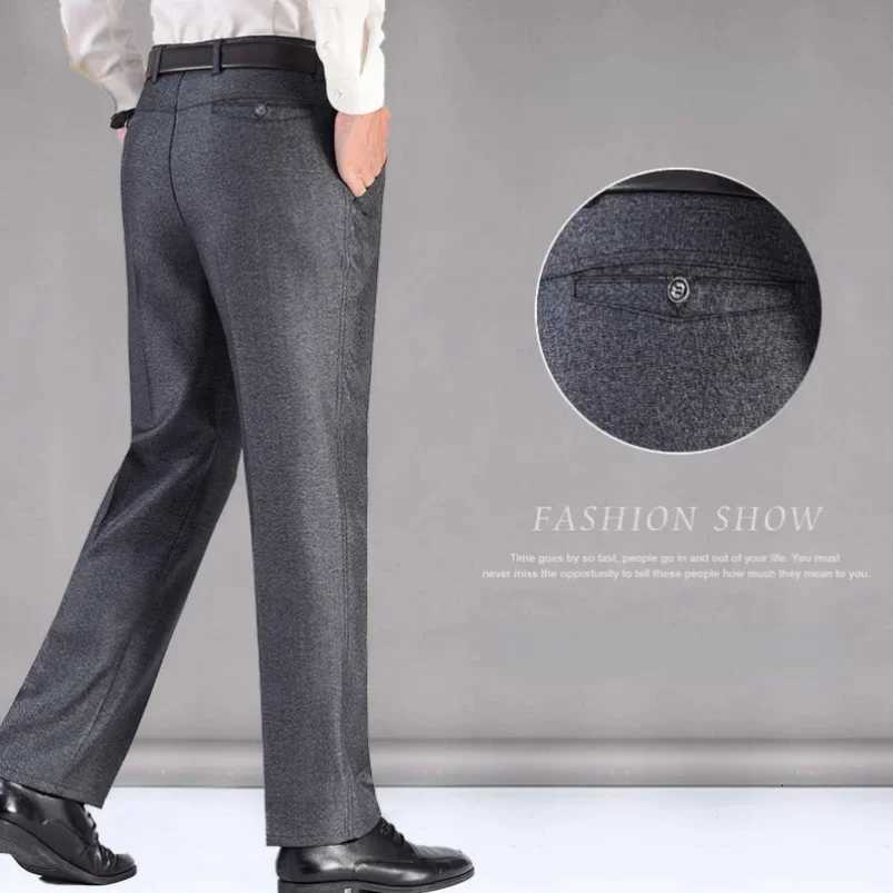 Mens Lightweight Business Casual Pants Summer Thin Autumn Thick Solid Gentle Trousers Male Brand Fashion Suit Pant Black Grey W250826