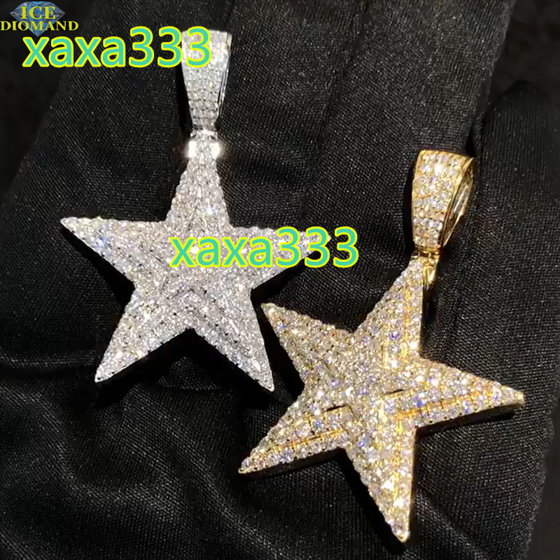 Custom Frozen Hip Hop Double Pentagram Design Moissanite Jewelry Pendant 925 Silver VVS Moissanite Diamond Charm Pendant