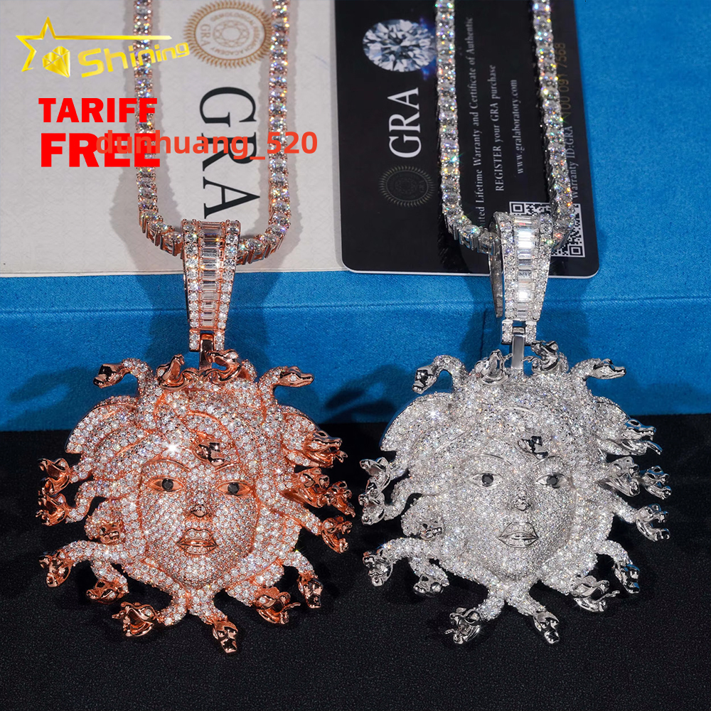 New Arrivals Medusa Pendant Hip Hop Fashion Vvs Moissanite Diamond Fully Iced Out Pendant Pass Diamonds Tester Fine Jewelry