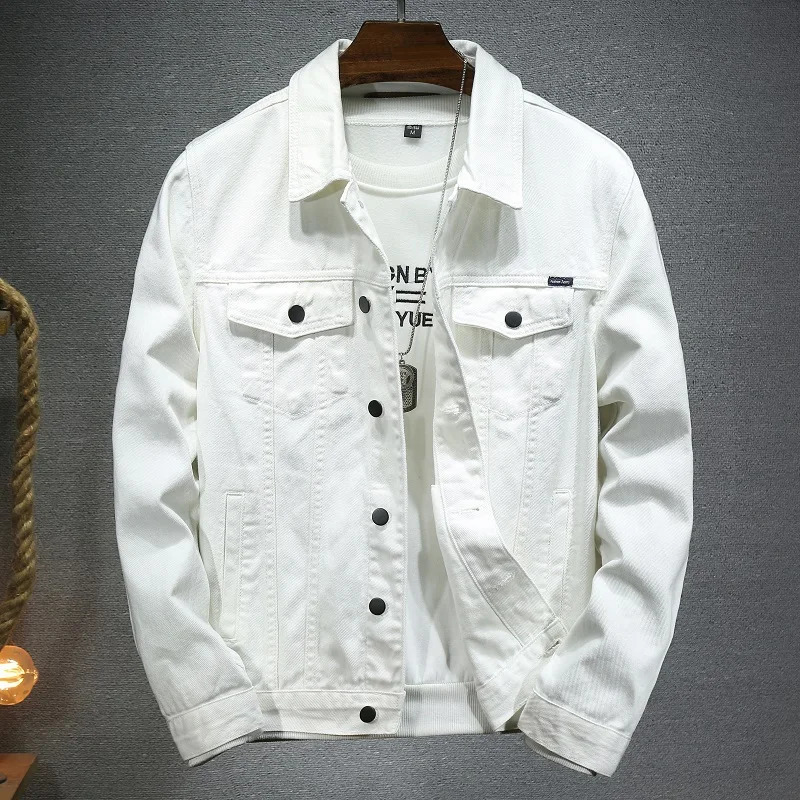 Spring Men Solid Lapel Denim Jackets Fashion Motorcycle Jeans Jackets Hommes Slim Fit Cotton Casual Black White Coats 250825