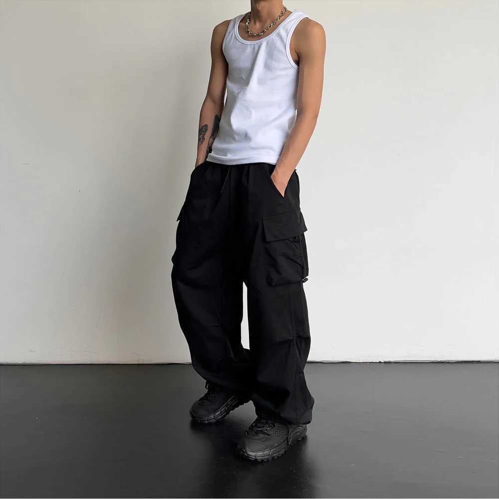 Spring Summer Fashion Casual Pants For Men Streetwear Solid Color Cargo Pants Elastic Waist Wide Leg Mens Joggers W250826