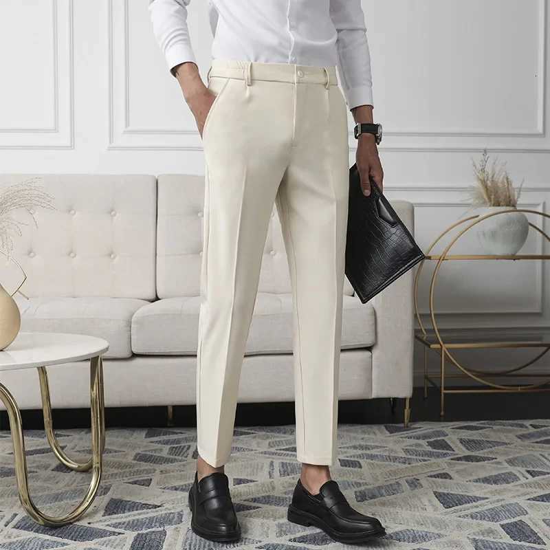 Slim Straight NonIron Dress Pants Men Business Casual Little Feet Suit Pants Classic Black Apricot Dark Gray Male Trousers W250826