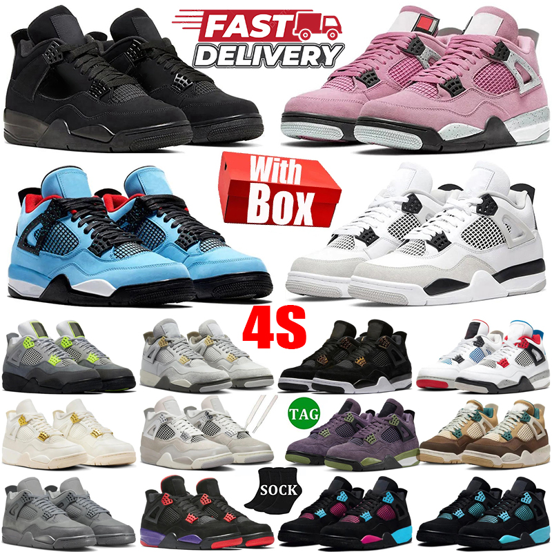 with box Designer Shoes 4 Basketball Shoes For Men Women 4s Sneaker Military Black Cat Pine Green White Oreo Red Thunder Unc Bred Cacao Medium Olive Sail Mens 36-47
