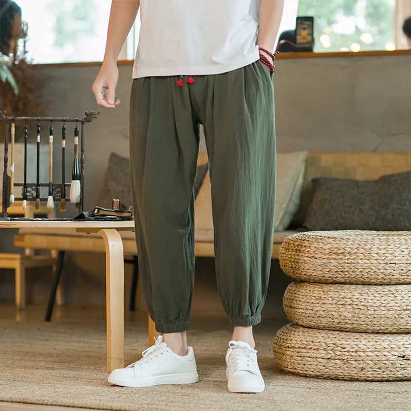 2024 M5XL Spring and Autumn New Mens Cotton and Hemp Pants Loose Drawstring Lantern Pants Harem Pants Japanese Casual Pants W250826