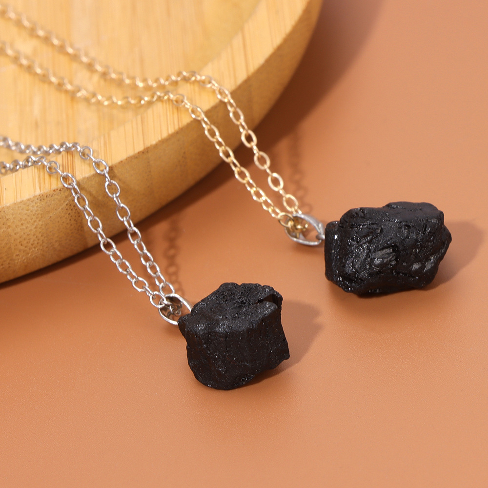 Natural Stone Pendant Necklace for Women Raw Amethyst Crystal Two Tone Chain Bohemian Statement Jewelry