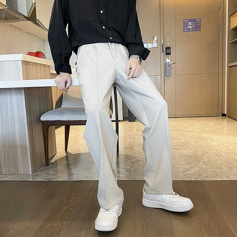Spring Summer Men Suit Pants Wide Leg Long Drape Trousers Fashion Streetwear Clothing Solid Stretch Waist Oversize Pants Black W250826