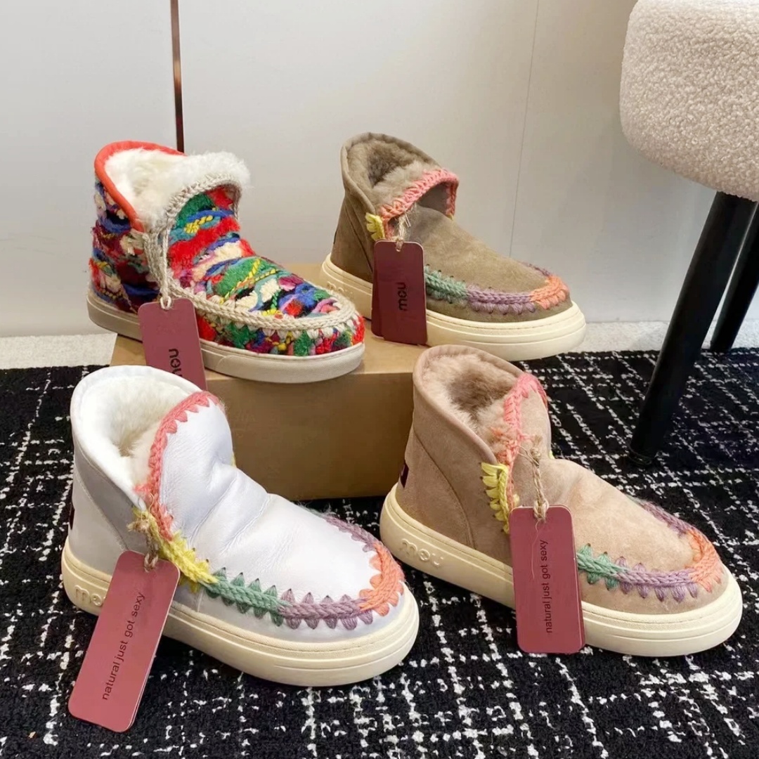 Womens eskimo Wool Snow Boots Designer Ankle boot suede leather shoe Luxury booties winter boots Vintage Flat Heel Fur Boot outdoor Furry outdoor sport travel shoes