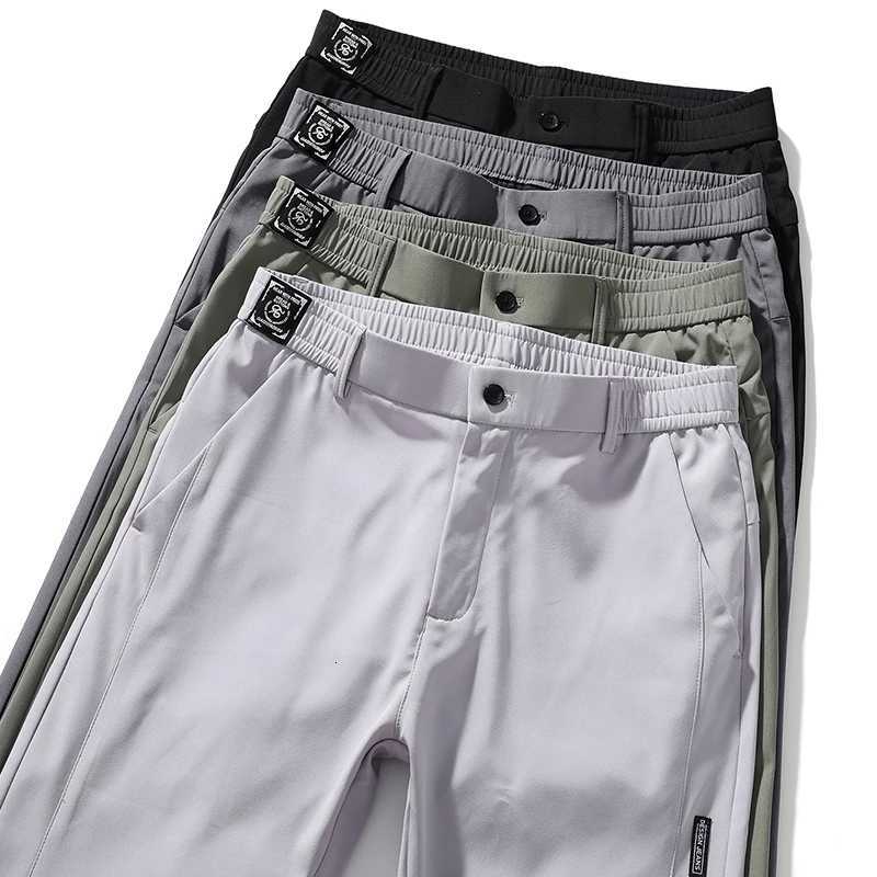 Summer Thin Ice Silk Stretch Mens Pants Business Casual Elastic Waist Smooth Trouser Suit Pants Male Brand Clothing W250826