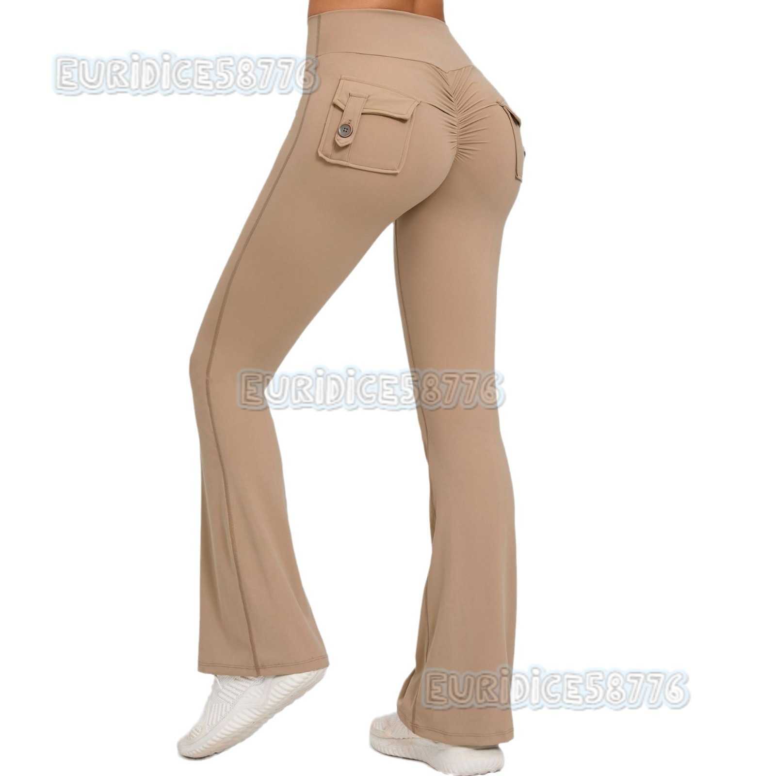 Button Peach Hip Lift Yoga Flare Pants Fitness Sports Wide Leg Slightly Flared Pants High Waist Quickdry Yoga Pants for Women H250825