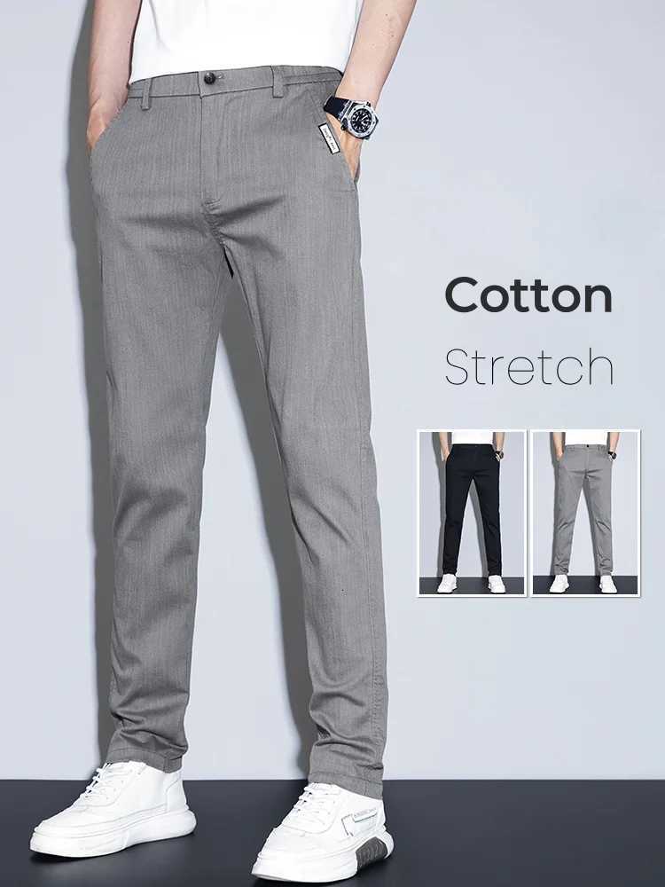 2025 New Mens Casual Pants Spring Summer Thin Business Straight Cotton Stretch Classic Work Trousers Korean Brand Clothing W250826