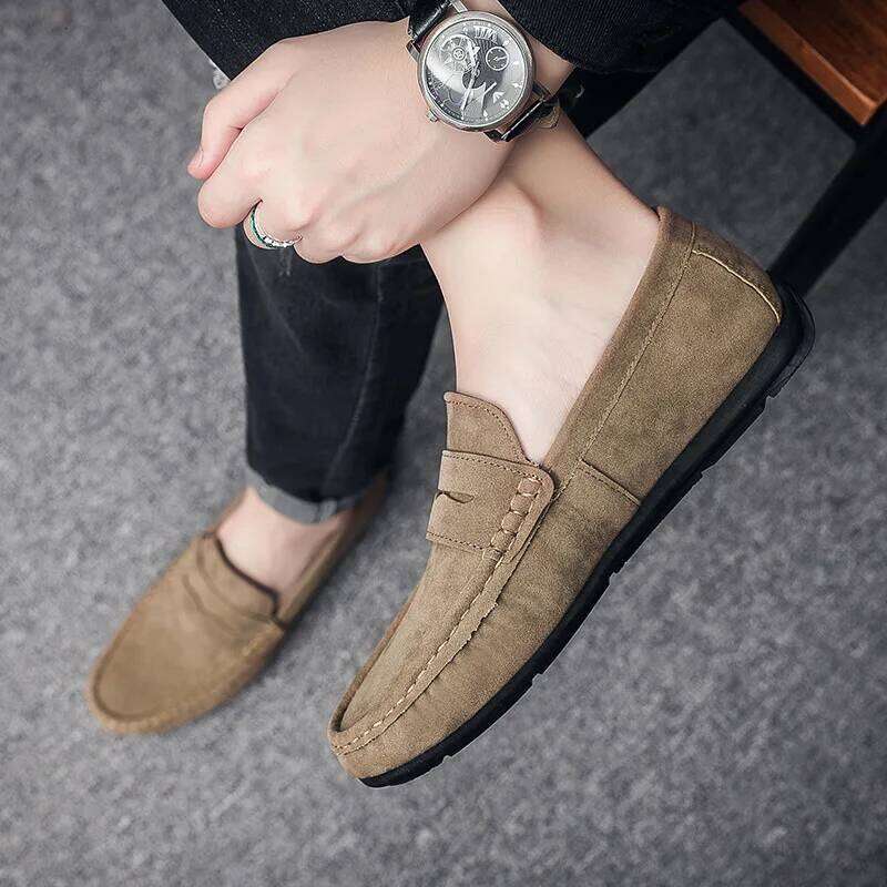 Spring Summer Men Loafers Solid Color Suede Mocassins Slip on Driving Shoe Fashion Business Casual Wedding Daily Dress Shoes