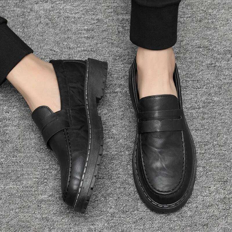 New Platform Loafers Men Pu Leather Breathable Slip-On Loafer Shoe Solid Mens Casual Handmade Men's Dress Shoes