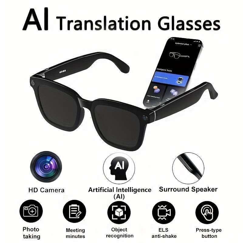 4k Camera Glasses, Ai Smart Glasses with Real-Time Translation & Object Recognition, Open-Ear Audio, Ultra-Light Design, Max 8hrs Playtime for Outdoor