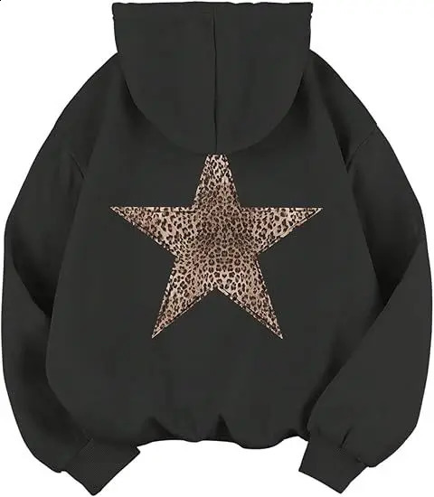 Star Graphic Hoodies Oversized Y2k Leopard Print Hooded Sweatshirt Cheetah Hoodie Streetwear Unisex Pullover Tops yy250826