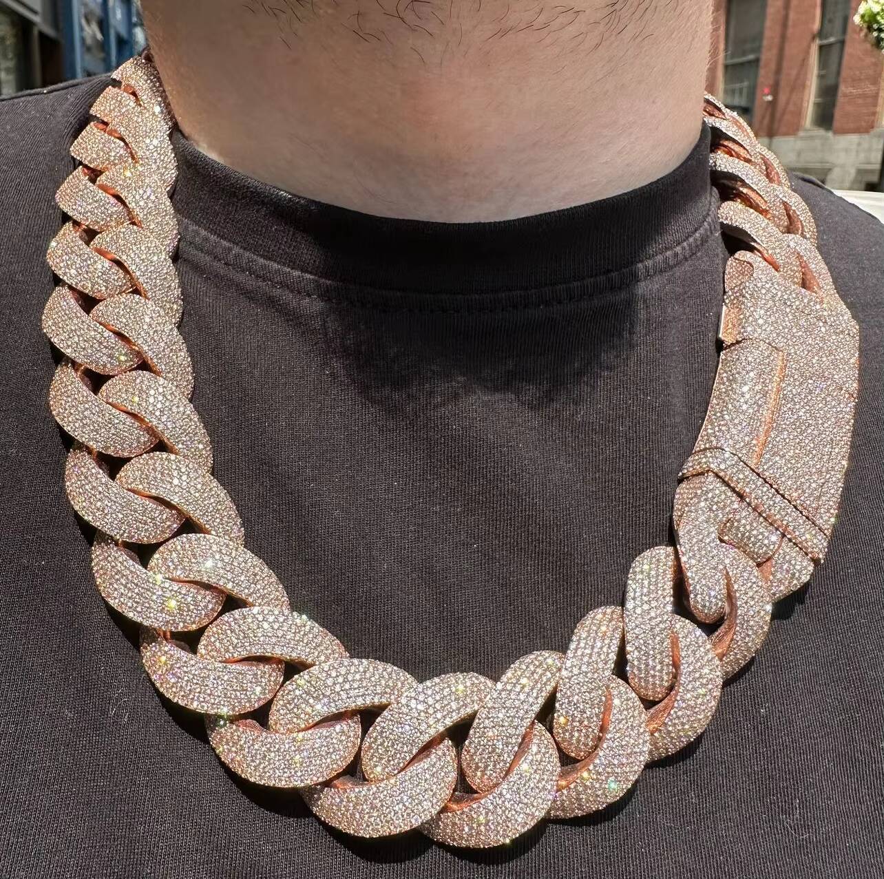Custom Lock Heavy Weight 24mm 25mm Iced Out Cuban Link Chains Gold Plated 925 Silver Pass Diamond test VVS Moissanite Chains