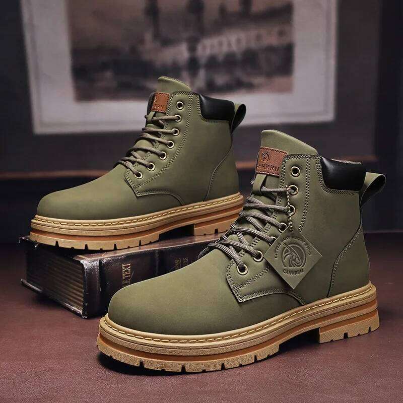 High Top Men's Leather Fashion Motorcycle Ankle for Men Winter Boots Man Shoes Lace-Up Botas Hombre