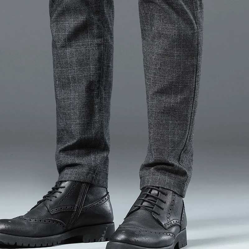 2024 Men New Spring Autumn England Plaid Work Stretch Pants Men Business Fashion Slim Gray Casual Pants Male Brand Trousers 2838 W250826