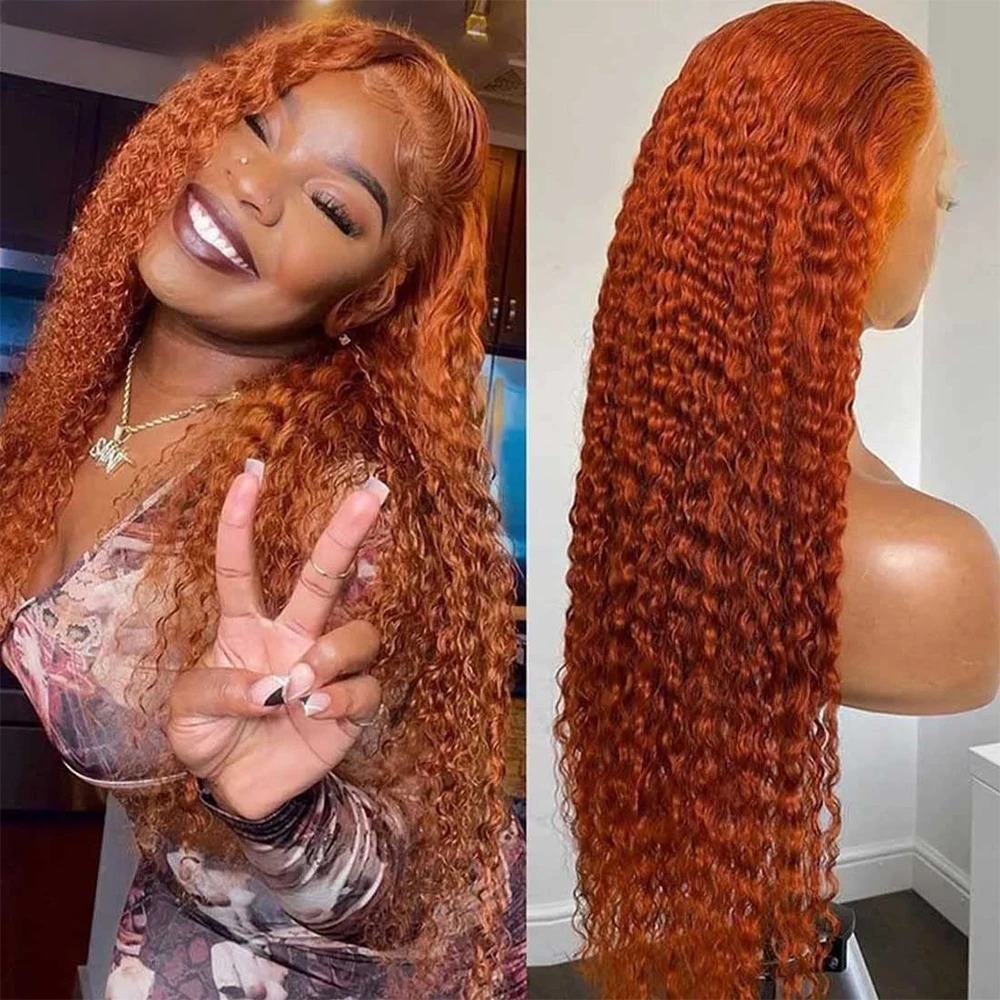 Hd Transparent Lace Ginger Orange Lace Front Wig Preplucked Hairline Deep Wave Curly Full Lace Front Human Hair Wigs Water Wave HD Lace Frontal Wigs F