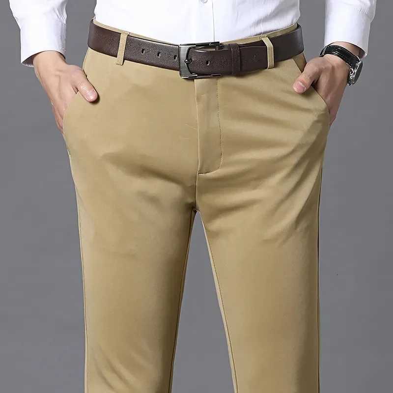Mens Ice Silk Suit Pants Elastic MidWaist Baggy Trousers Straight Business Trousers W250826