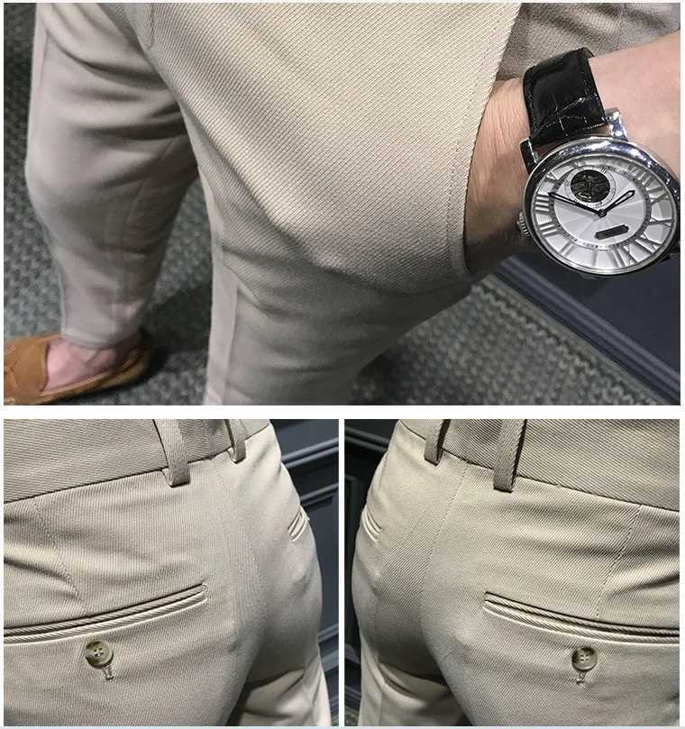 Mens Fashion Slim Fit Comfortable Ankle Length Suit Pants Casual Elastic Solid Small Foot Nine Point Pants Commuting Wear W250826