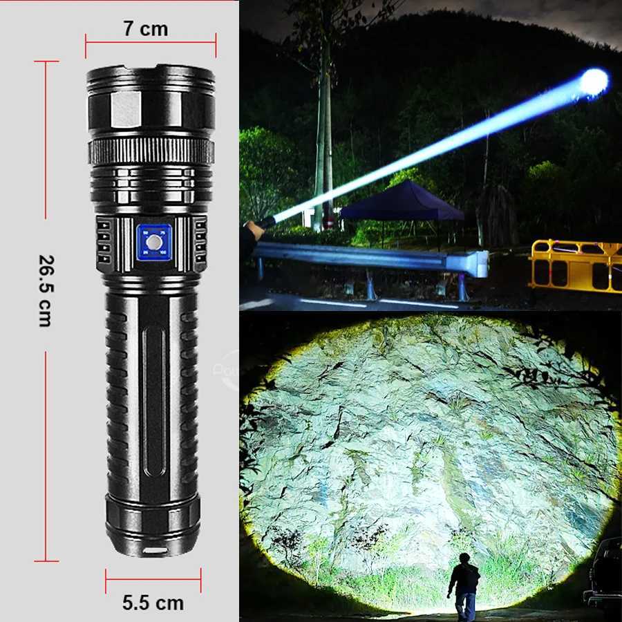 1500W LED Flashlight USB Rechargeable Flash Light 15000MAH High Power Flashlights Zoom Tactical Lantern Long Range 6km COB Torch Y250826
