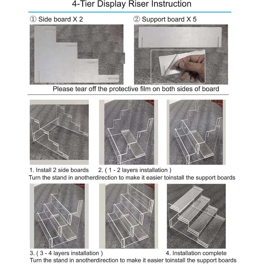HENABLE 4 Tier Acrylic Risers, Perfume Organizer Stand, Cupcake Stand Holder, Clear Shelf Risers Display Stands Funko POP Figure, Dessert Shees for Pa