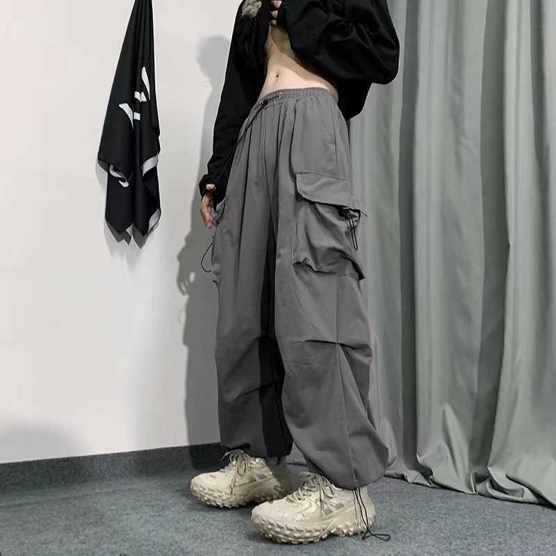 2023 Spring Summer Fashion Cargo Pants Men Solid Color Elastic Waist Wide Leg Casual Mens Pants Oversize Baggy Pants For Women W250826
